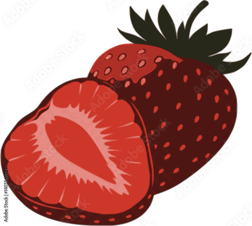 red berry strawberry and a half of strawberry isolated on white background. Vector illustration in flat style
