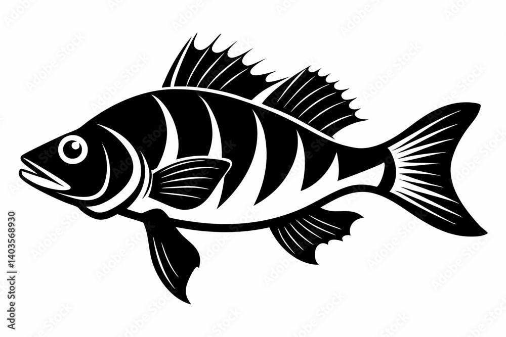 Fototapeta premium perch silhouette line art vector illustration with a white background