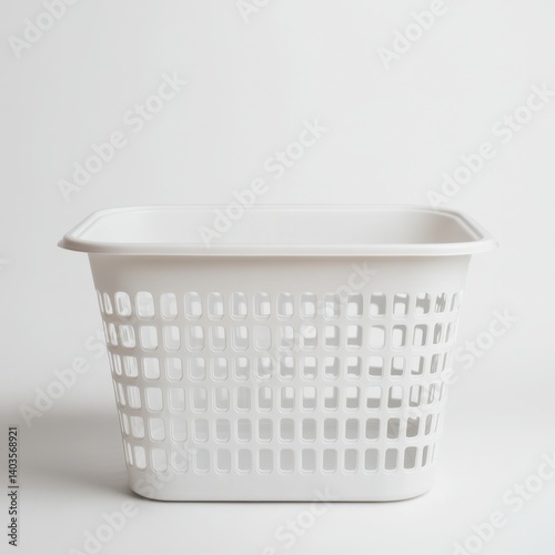 Minimal white plastic laundry basket with grid design for modern home organization and storage
