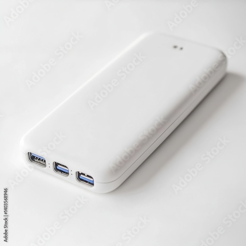 Sleek white power bank with multiple USB ports for fast charging and portable energy backup use
