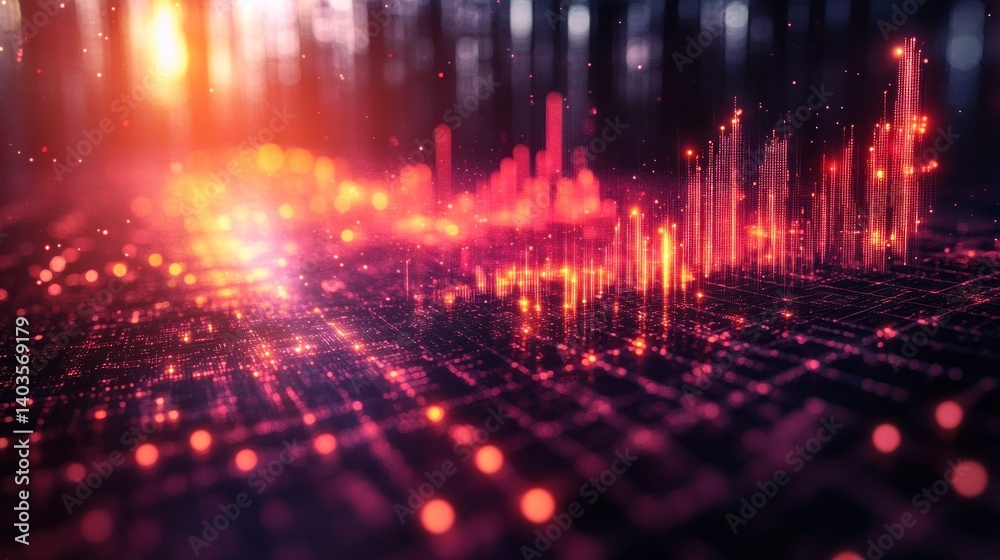 Fototapeta premium Abstract Digital Cityscape: Glowing Metropolis at Night