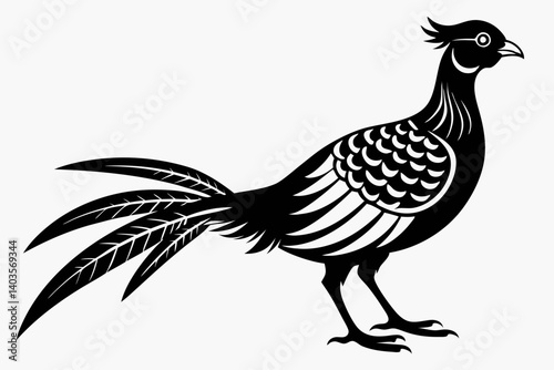 pheasant silhouette line art vector illustration with a white background