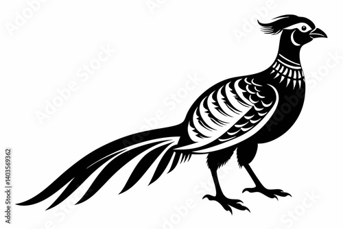 pheasant silhouette line art vector illustration with a white background