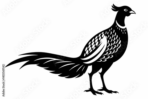 pheasant silhouette line art vector illustration with a white background