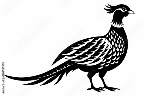 pheasant silhouette line art vector illustration with a white background