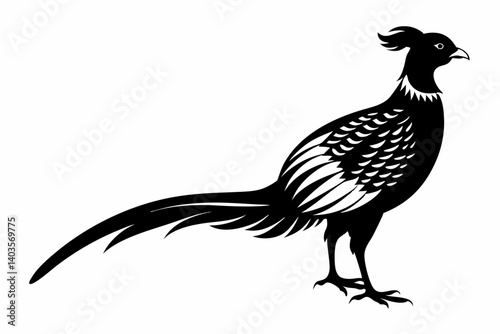 pheasant silhouette line art vector illustration with a white background