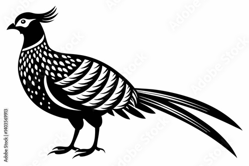 pheasant silhouette line art vector illustration with a white background