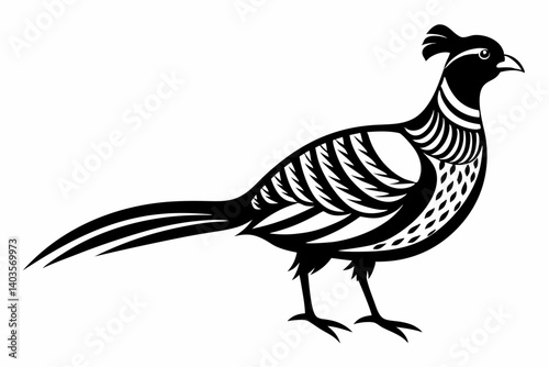 pheasant silhouette line art vector illustration with a white background