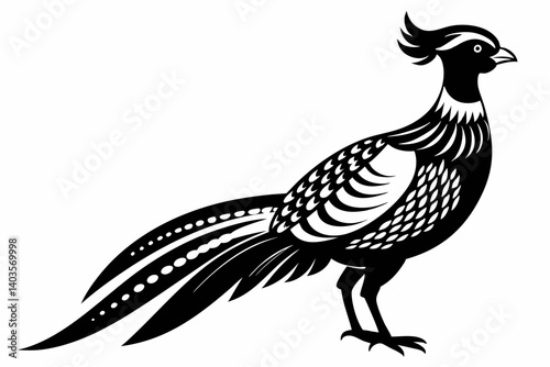 pheasant silhouette line art vector illustration with a white background