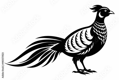 pheasant silhouette line art vector illustration with a white background