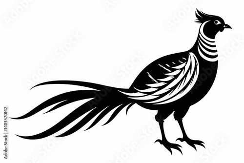 pheasant silhouette line art vector illustration with a white background
