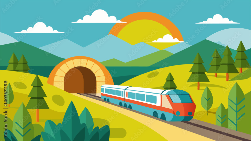 The train travels through a series of tunnels offering brief moments of darkness before emerging into sunny meadows.