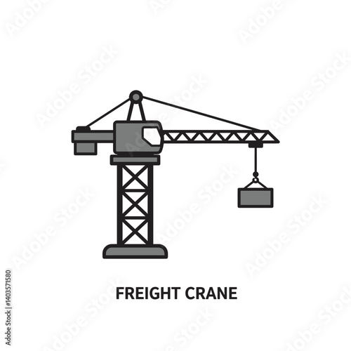 Freight Crane Icon: A simple yet detailed illustration of a freight crane, perfect for construction, logistics, and industrial design projects.