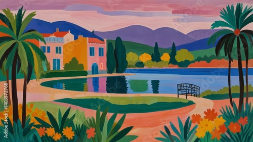 A beautifully drawn oil painting of landscape in the style of masterpiece, with bright, soft pastel and abstract colors