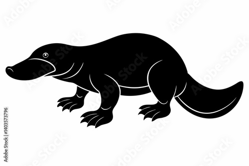 platypus silhouette line art vector illustration with a white background