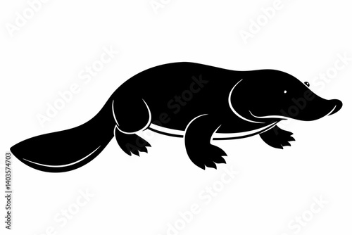 platypus silhouette line art vector illustration with a white background