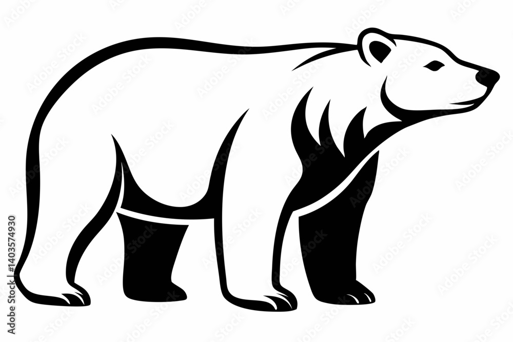 Fototapeta premium polar bear silhouette line art vector illustration with a white background