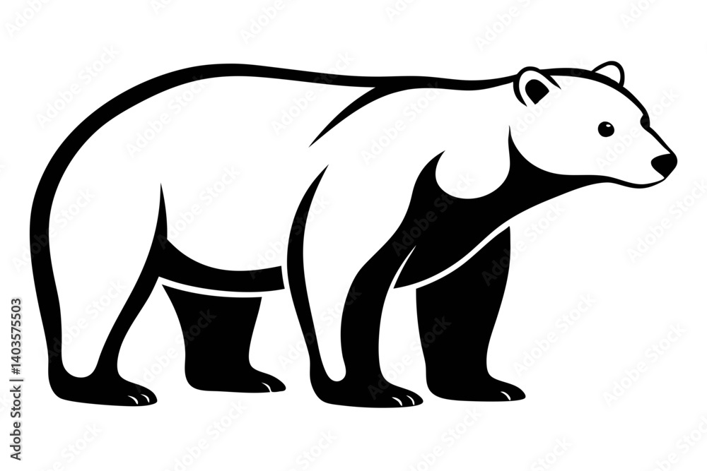 Fototapeta premium polar bear silhouette line art vector illustration with a white background