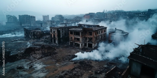 Economic growth and inequality policy amidst urban ruins in a post-disaster environment aerial perspective