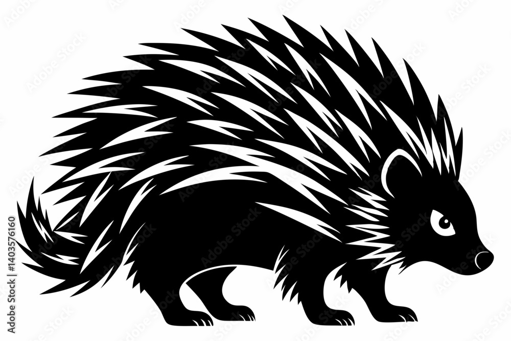 Obraz premium porcupine silhouette line art vector illustration with a white background