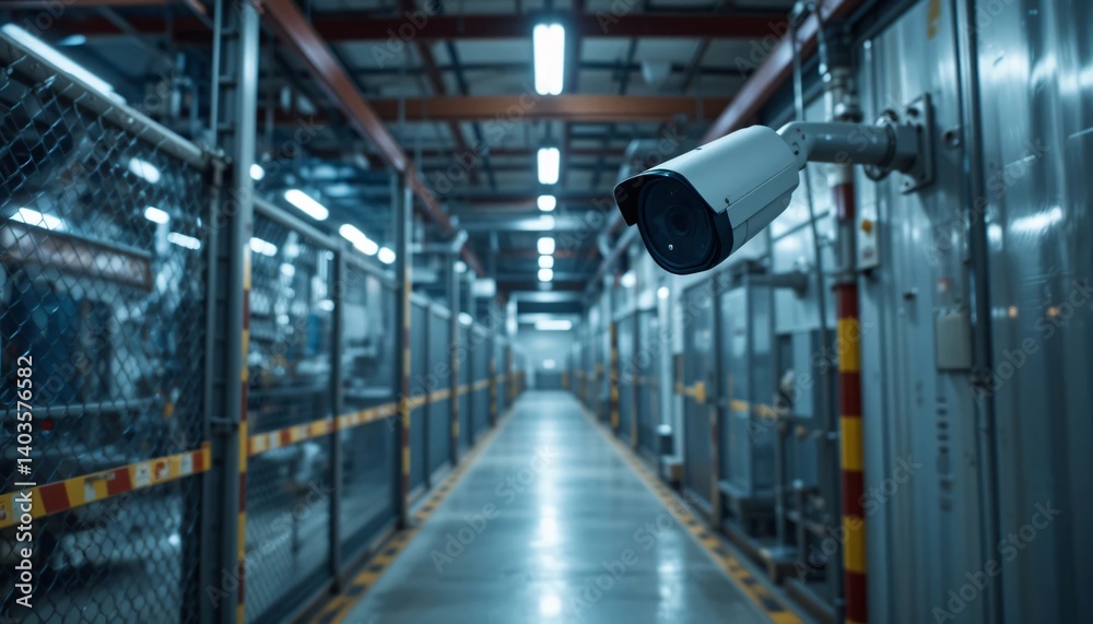 Fototapeta premium Security Camera Surveillance System in Industrial Corridor