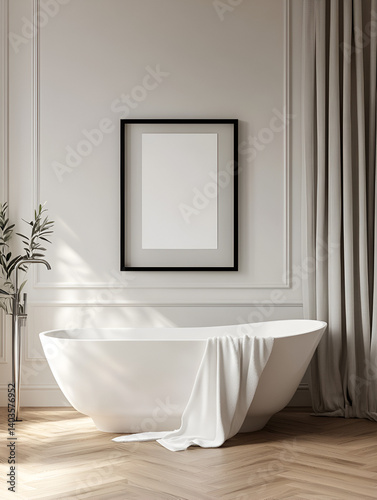 bathroom with a modern bathtub framed blank poster