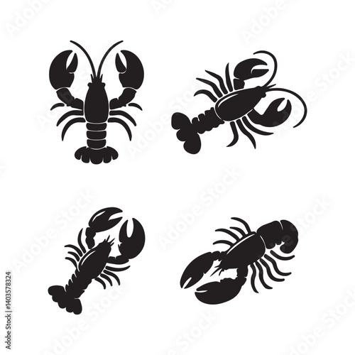 crayfish silhouettes vector