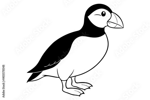 puffin silhouette line art vector illustration with a white background