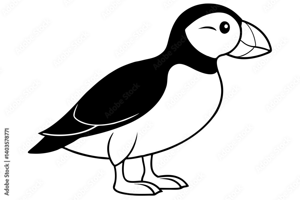 Fototapeta premium puffin silhouette line art vector illustration with a white background