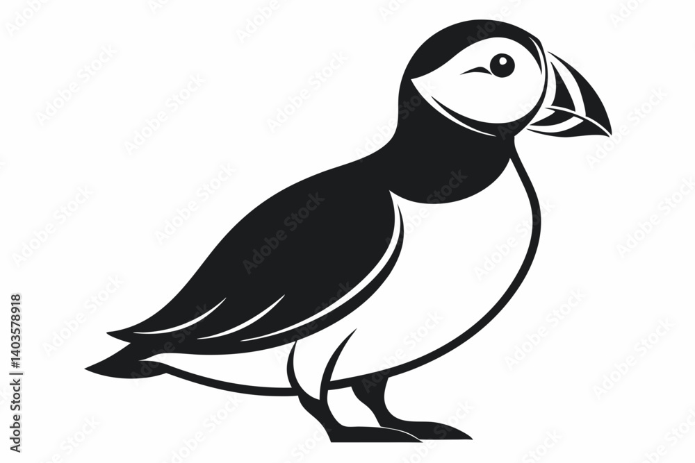 Fototapeta premium puffin silhouette line art vector illustration with a white background