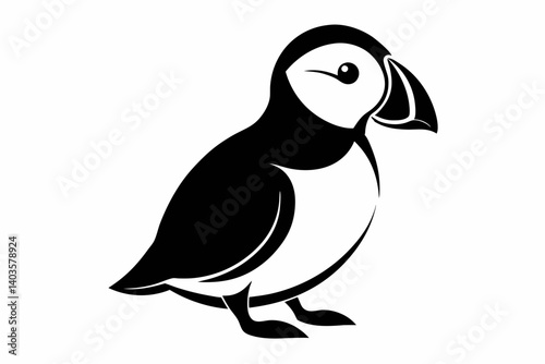 puffin silhouette line art vector illustration with a white background