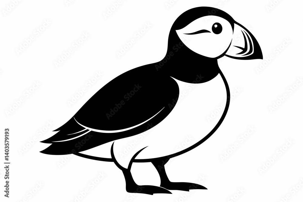 Obraz premium puffin silhouette line art vector illustration with a white background