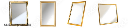 Various Gold Framed Mirrors with Different Shapes and Angles Displayed