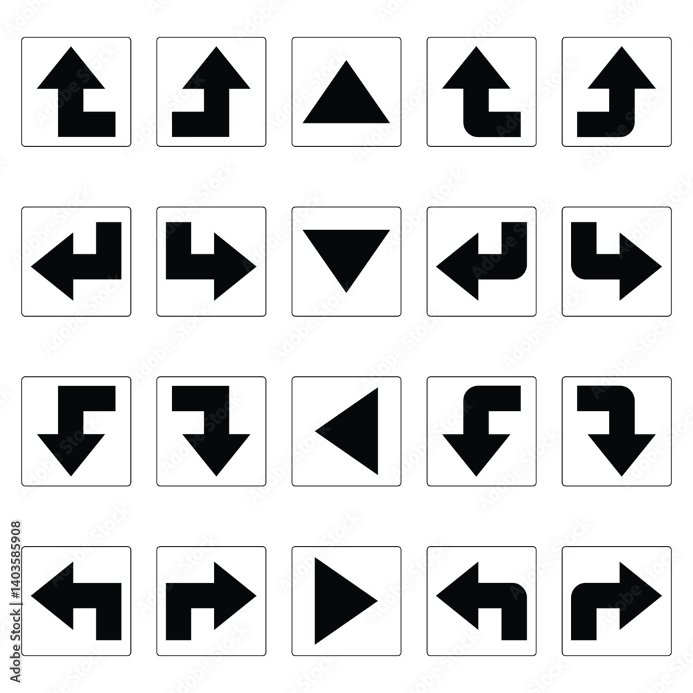 Way direction arrow sign. Arrow different shapes in modern simple flat style for web design.