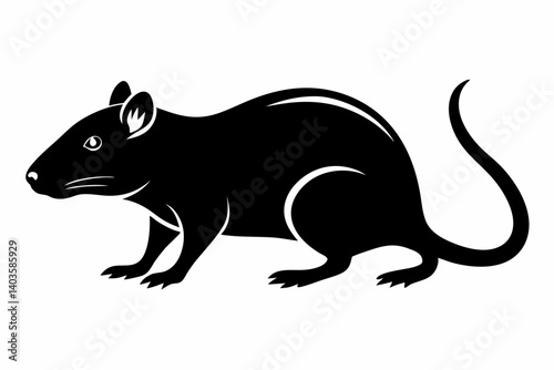 rat silhouette line art vector illustration with a white background