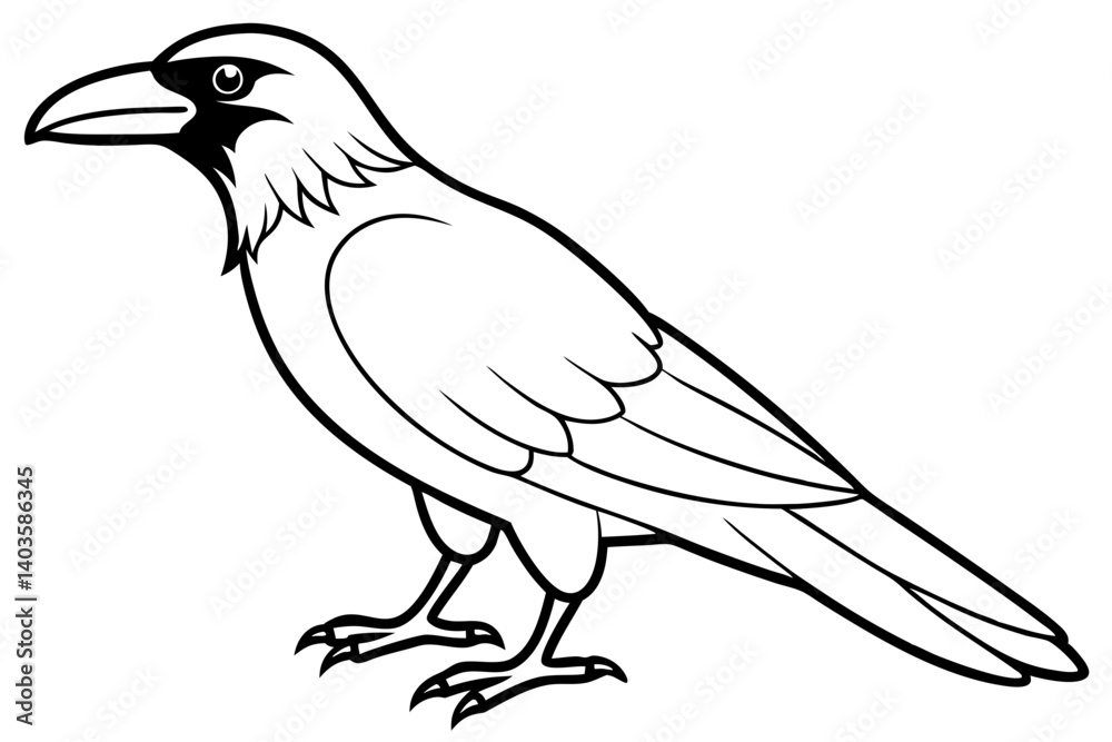 Fototapeta premium raven silhouette line art vector illustration with a white background