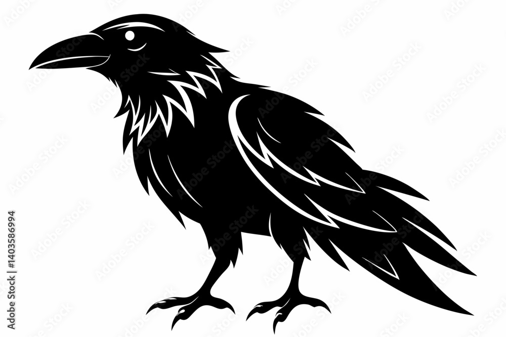 Fototapeta premium raven silhouette line art vector illustration with a white background