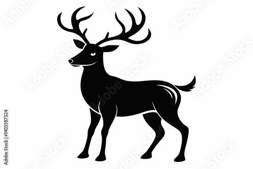 reindeer silhouette line art vector illustration with a white background