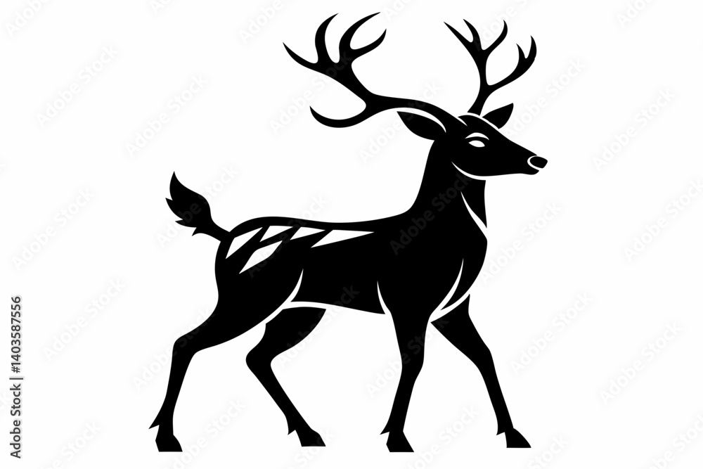Obraz premium reindeer silhouette line art vector illustration with a white background