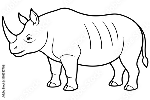 rhinoceros silhouette line art vector illustration with a white background