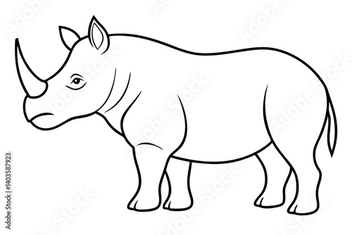 rhinoceros silhouette line art vector illustration with a white background