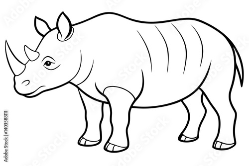 rhinoceros silhouette line art vector illustration with a white background