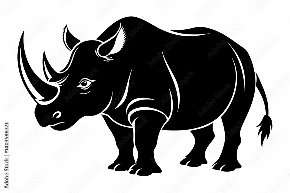 Fototapeta premium rhinoceros silhouette line art vector illustration with a white background