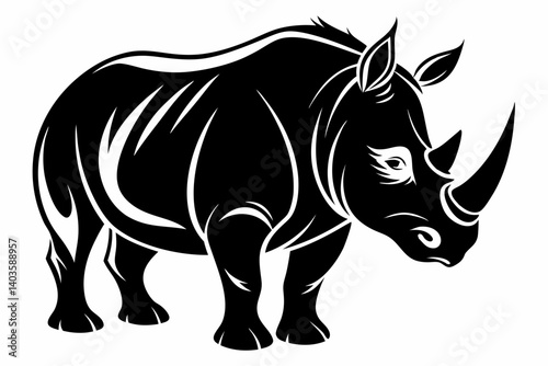 rhinoceros silhouette line art vector illustration with a white background
