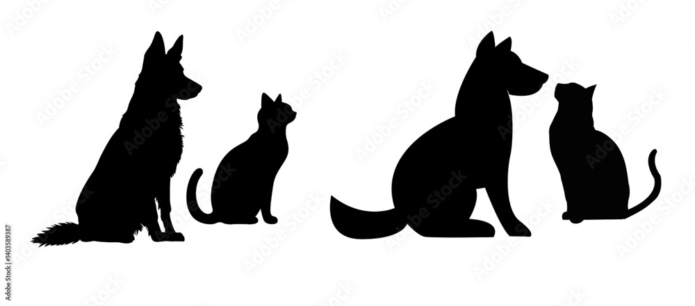 A Set of Cat and Dog Silhouette A Set of Cat and Dog Silhouette