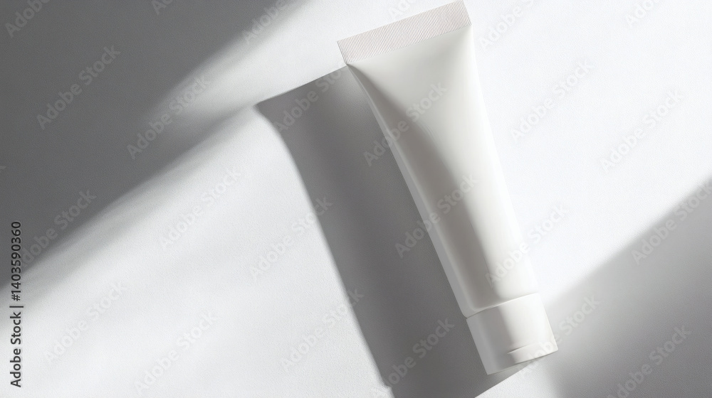 White tube on white background, sunlight, cosmetic product mockup