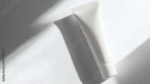 Obraz na płótnie White tube on white background, sunlight, cosmetic product mockup w salonie