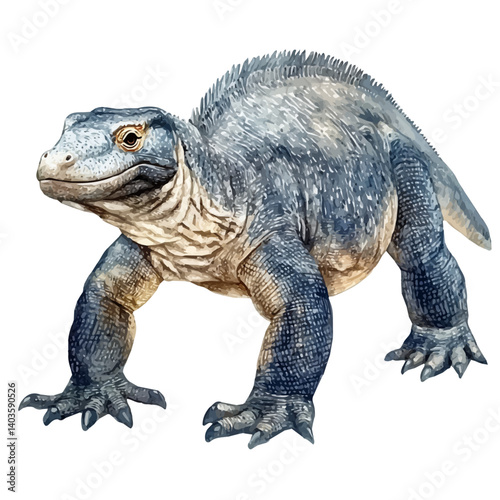 illustration of Komodo Dragon Walking, watercolor vector, isolated on a white background.