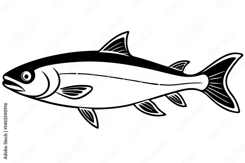 salmon silhouette line art vector illustration with a white background