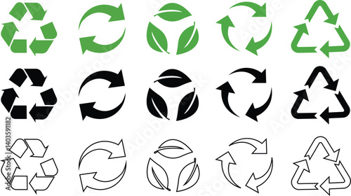 Recycle symbols. Recycling arrow icon set. Reusing symbols. Recycling label collection. Recycle badge. Recycling icons. Recycle, reuse and reduce icons.